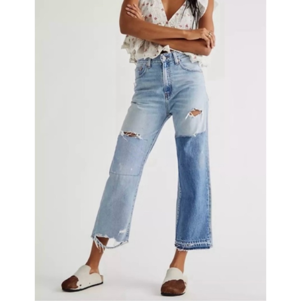 Denimist Pierce High Rise Jeans Ankle Distressed Patch Whiskering Revolve Denim